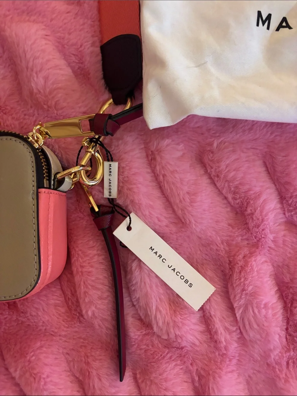 Marc Jacobs Two-Tone Crossbody with Striped Pink Strap